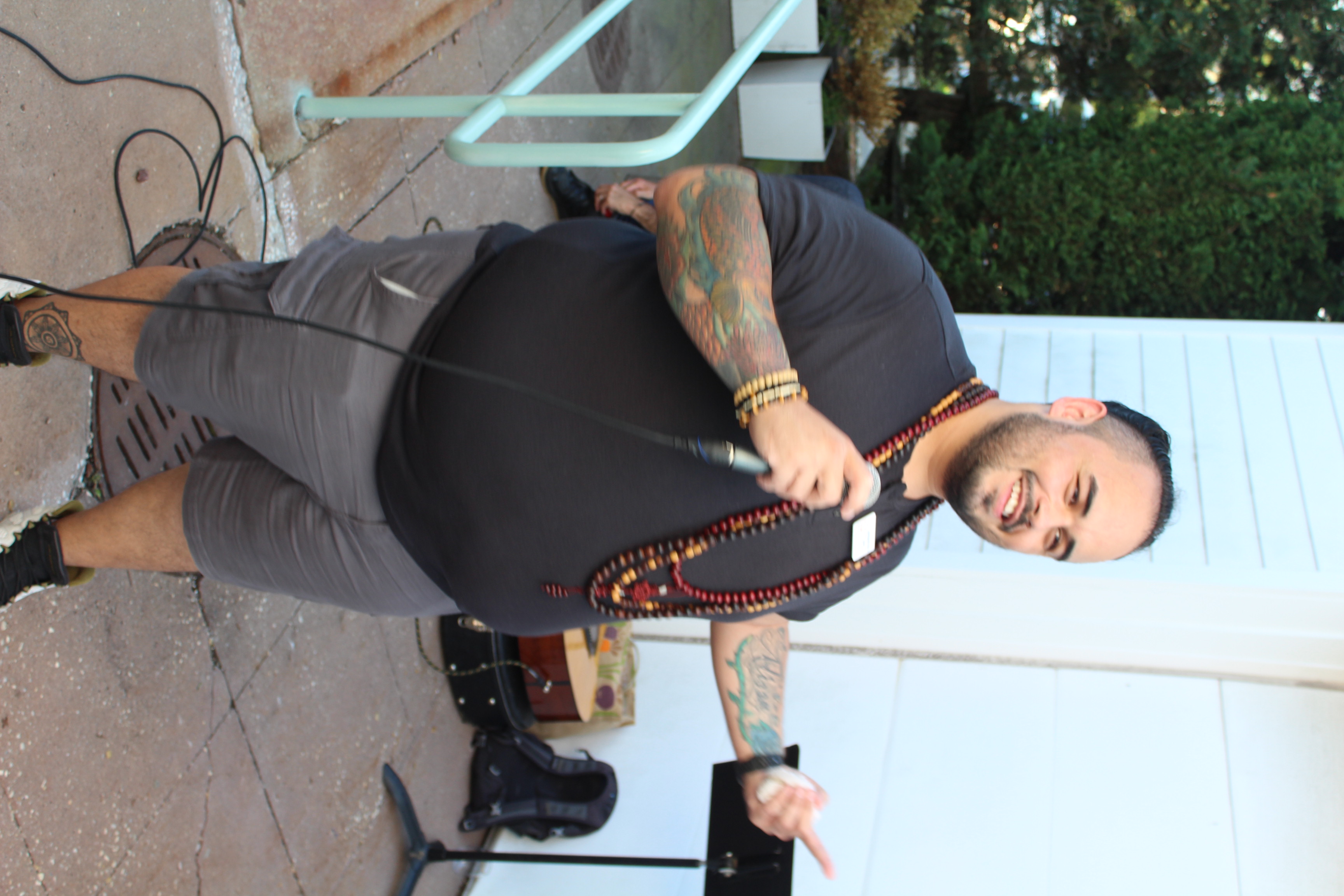 person speaking into microphone